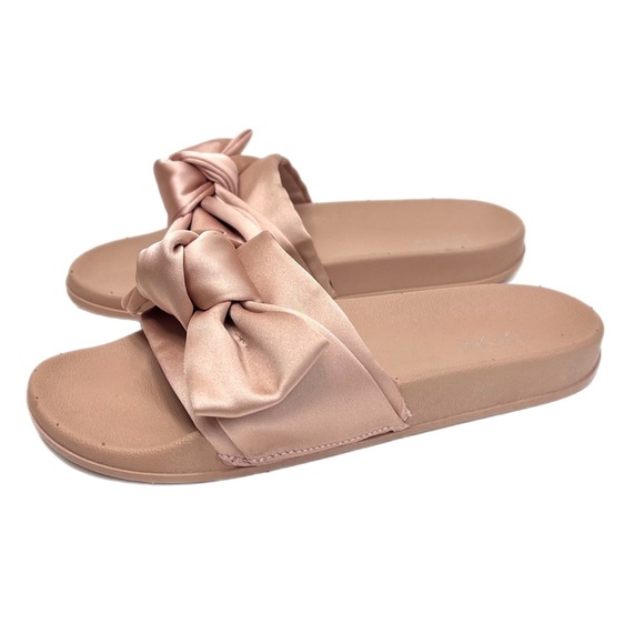 Topline Shoes - Topline Preppy Blush Bow Tie Women's Casual Slip On Slides Sandals Size 8.5